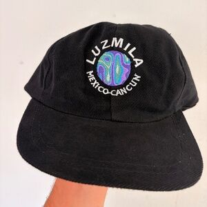 Vintage Corduroy Luzmila Mexico Cancun trucker hat strapback black embroided